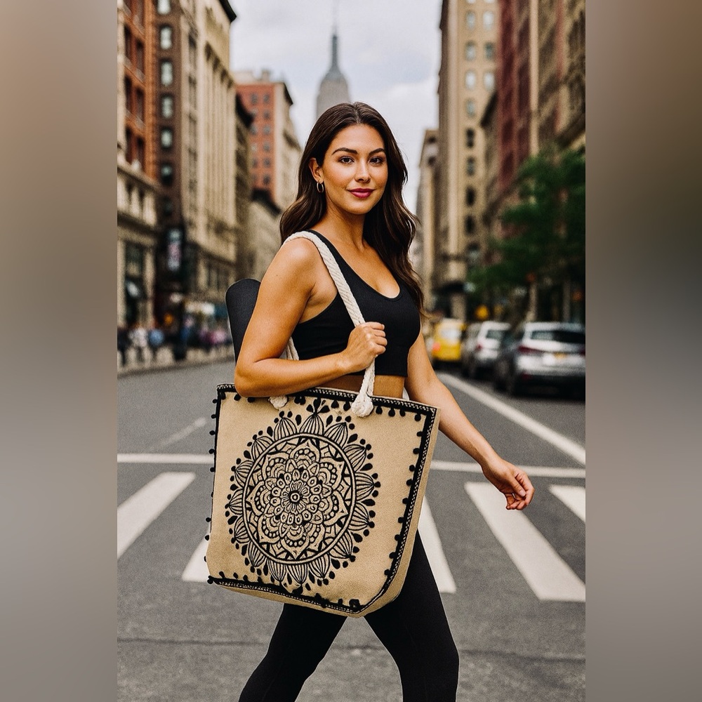 SOL SPIRIT BOHO BLACK FLORAL TOTE BAG - Picture 2 of 5
